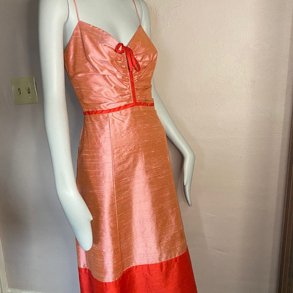 SILK SHANTUNG DRESS pink & red combo size 10